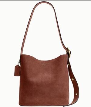 B2-010 Coach Bleecker Bucket Bag 21 & Pouch Suede/Brass/Warm Brown NWT